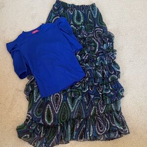 Blue & Green Paisley Ruffle Maxi Skirt - Women